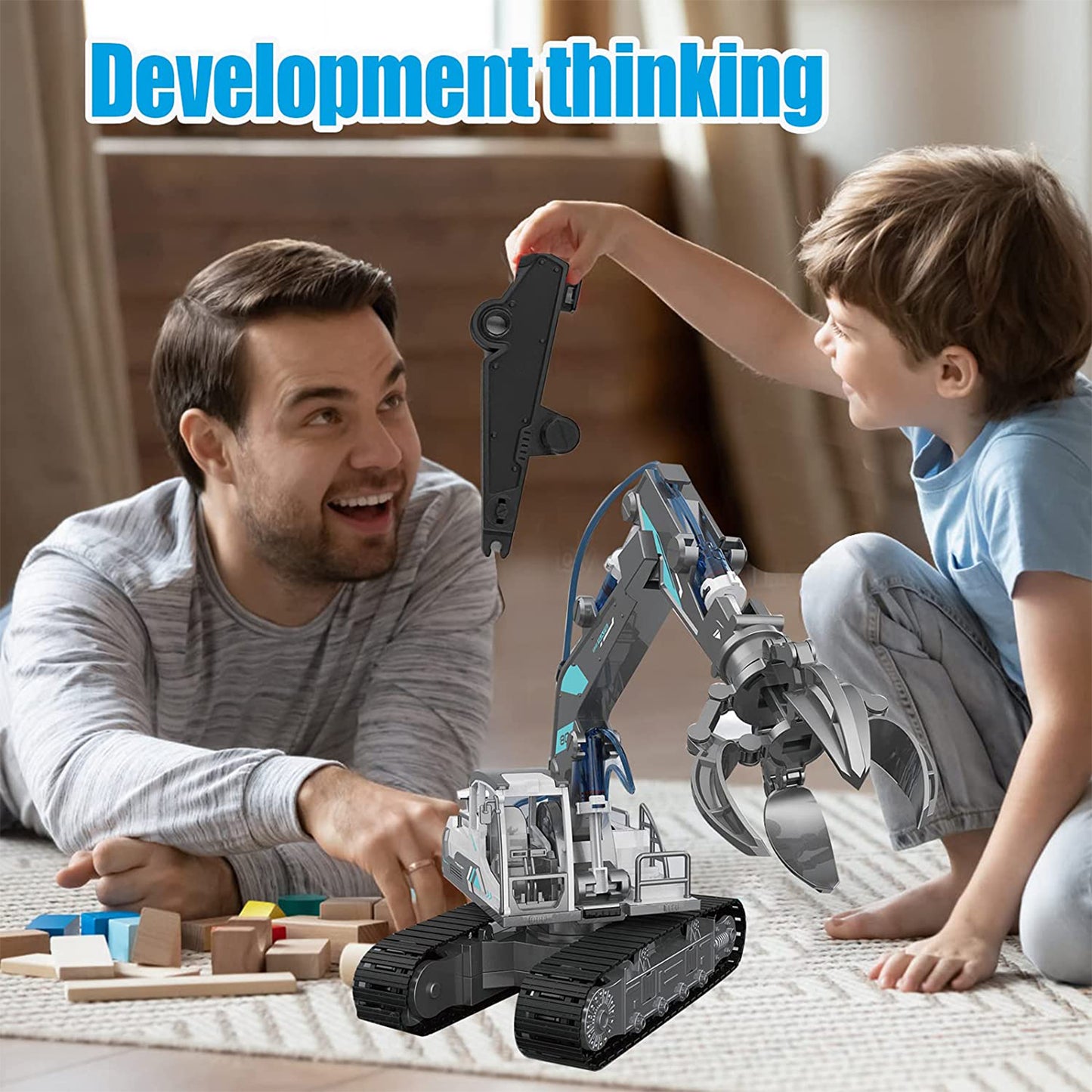 PUPWER 3-in-1 STEM Hydraulic Construction Vehicles - Building Toys for Kids - Includes Bulldozer, Grab, Fire Engine - Ages 8-12 Boys