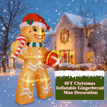 PUPWER 8FT Christmas Inflatable Gingerbread Man Decorations, Blow Up Yard Decoration with Built-in LED Lights Xmas Party Indoor Outdoor Decor for Lawn Garden