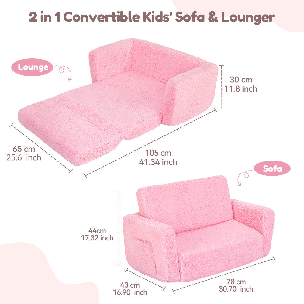 PUPWER 3-In-1 Extra Wide Convertible Kids Couch, 2-Seat Toddler Lounger, Comfy Toddler Chair, Kids Sofa For Boys Girls, Bed For Fun Playtime Or Comfy Lounging
