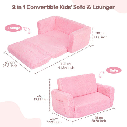 PUPWER 3-In-1 Extra Wide Convertible Kids Couch, 2-Seat Toddler Lounger, Comfy Toddler Chair, Kids Sofa For Boys Girls, Bed For Fun Playtime Or Comfy Lounging