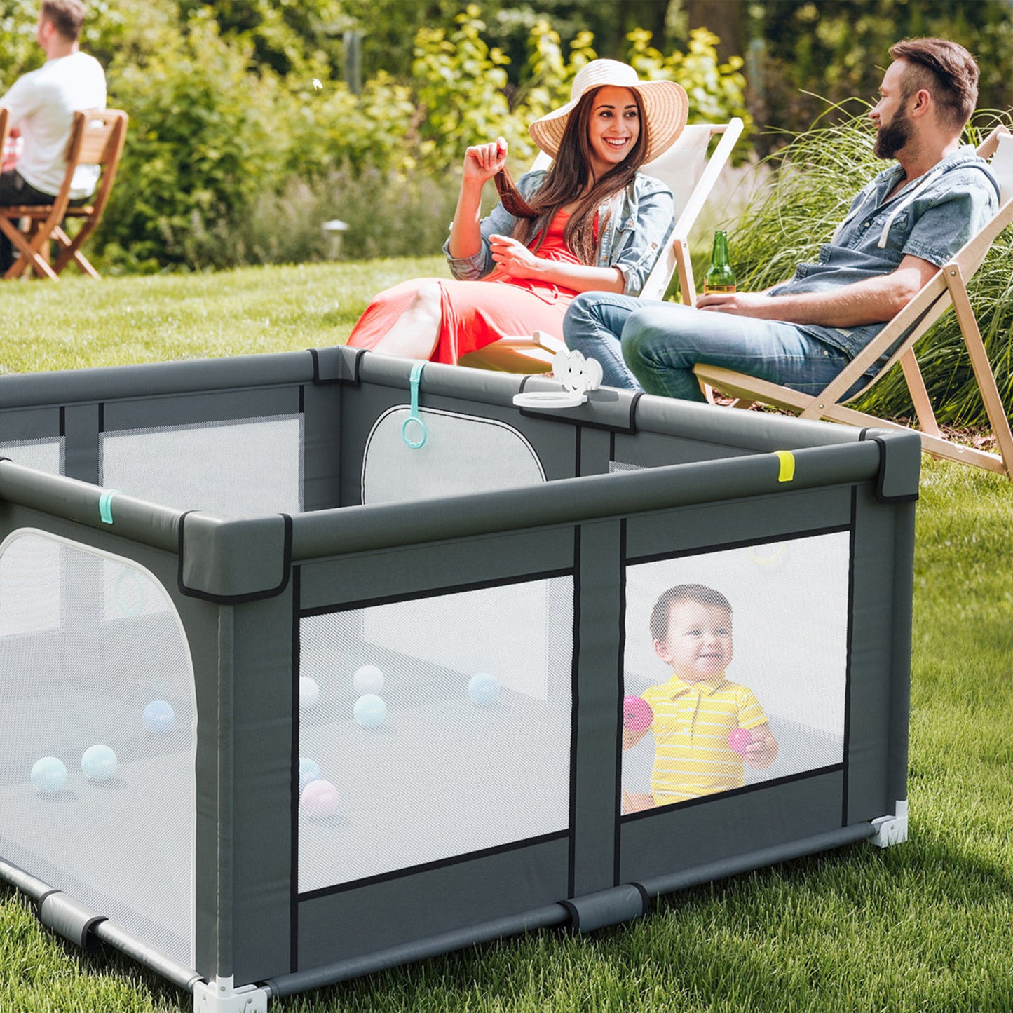 PUPWER Baby Playpen,Hassle-Free 2-Step Folding, Safe and Sturdy for Indoor & Outdoor Use