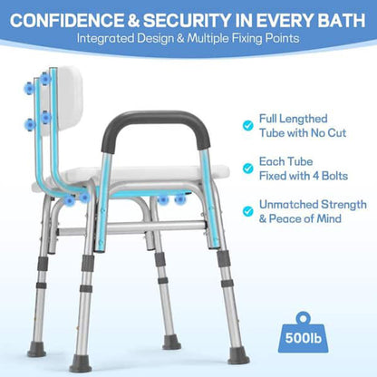 PUPWER Transfer Bench For Bathtub Height Adjustable Shower With Backrest Seat Chair Bath Seniors Arm Support 400 Weight Cap