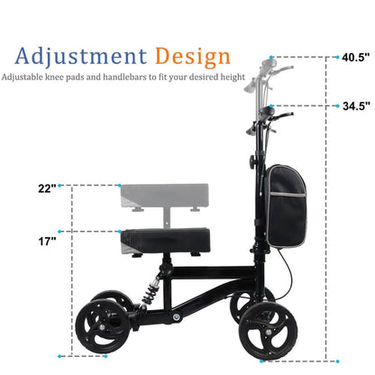 PUPWER Knee Scooter Steerable Knee Walker for Foot Injuries Compact Crutch Alternative with Dual Braking System (Black)