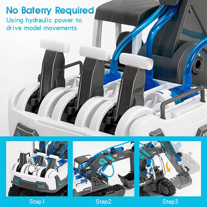 PUPWER 3-in-1 STEM Hydraulic Construction Vehicles - Building Toys for Kids - Includes Bulldozer, Grab, Fire Engine - Ages 8-12 Boys