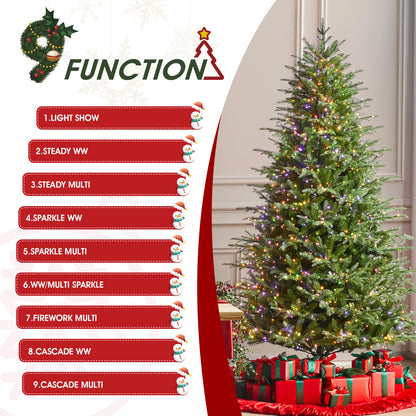 7.5FT Pre-Lit Green Full Fir Artificial Christmas Tree with Lights,Green Christmas Trees with 1200 Flocked Frosted Tips