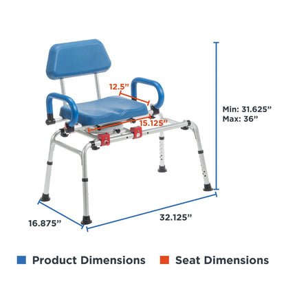 PUPWER Sliding Tub Transfer Bench with 360 Degree Swivel Seat Safety Belt Height Adjustable Bath Chair for Elderly Disabled