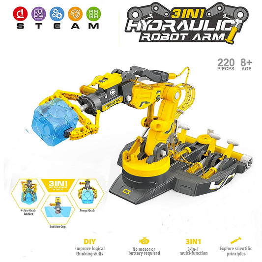 PUPWER 3 in 1 Hydraulic Arm Kit - Robotic Arm Engineering Kit - STEM Science Toys for Kids - DIY Projects - Ages 8-12