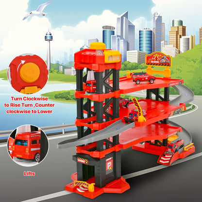 PUPWER Kids Garage Toy Set, Toy Vehicle Garage for Toddlers, Race Car Ramp Track Toy, Parking Garage Playset Toy with Play Mat 6 Alloy Cars ,Gift for 3 + Boys and Girls as Christmas,Halloween,Easter
