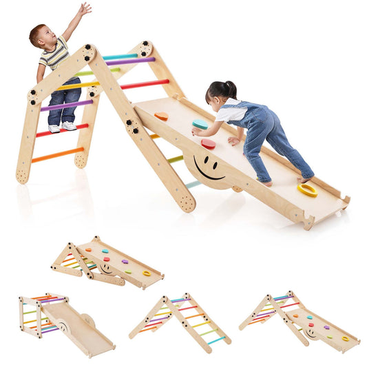 PUPWER 3 in 1 Wooden Climbing Toys for Toddlers Jungle Gym with Reversible