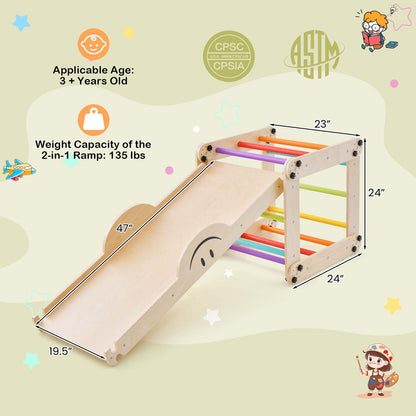 PUPWER 3 in 1 Wooden Climbing Toys for Toddlers Jungle Gym with Reversible
