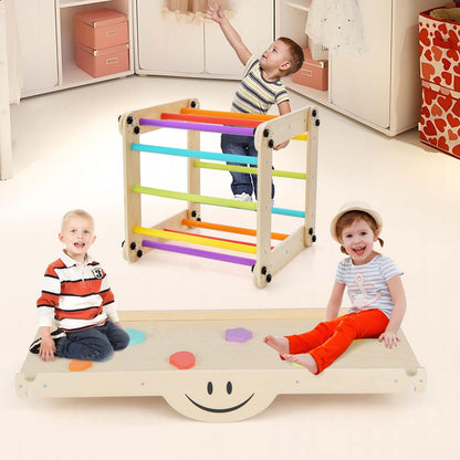 PUPWER 3 in 1 Wooden Climbing Toys for Toddlers Jungle Gym with Reversible