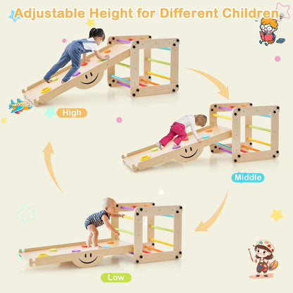 PUPWER 3 in 1 Wooden Climbing Toys for Toddlers Jungle Gym with Reversible